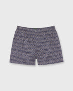 Load image into Gallery viewer, Button-Front Boxer Short in Navy/Tan Trellis Liberty Fabric
