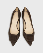 Load image into Gallery viewer, Pointed-Toe Buckle Pump in Dark Brown Suede
