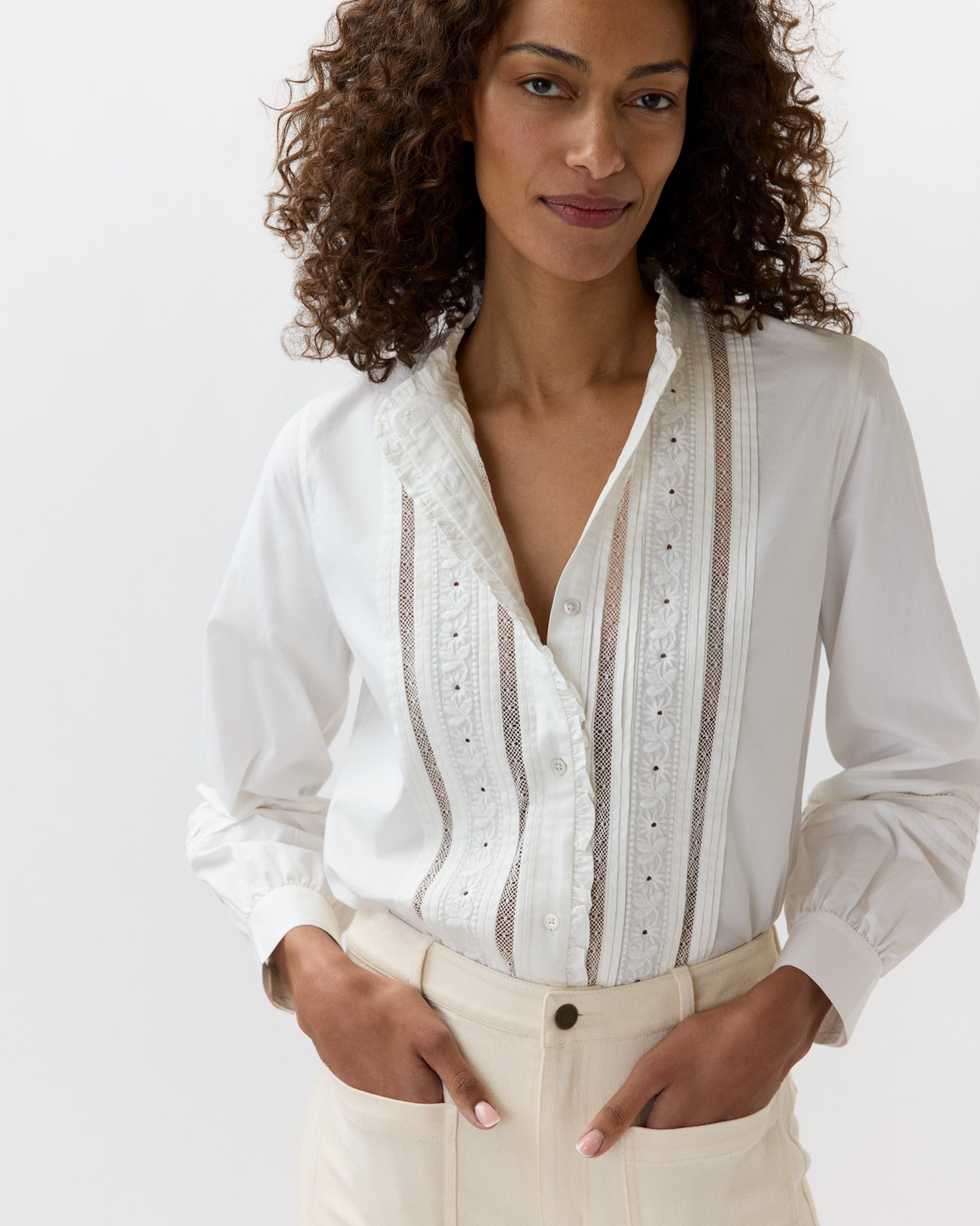 Lina Blouse in Ivory Poplin | Shop Ann Mashburn