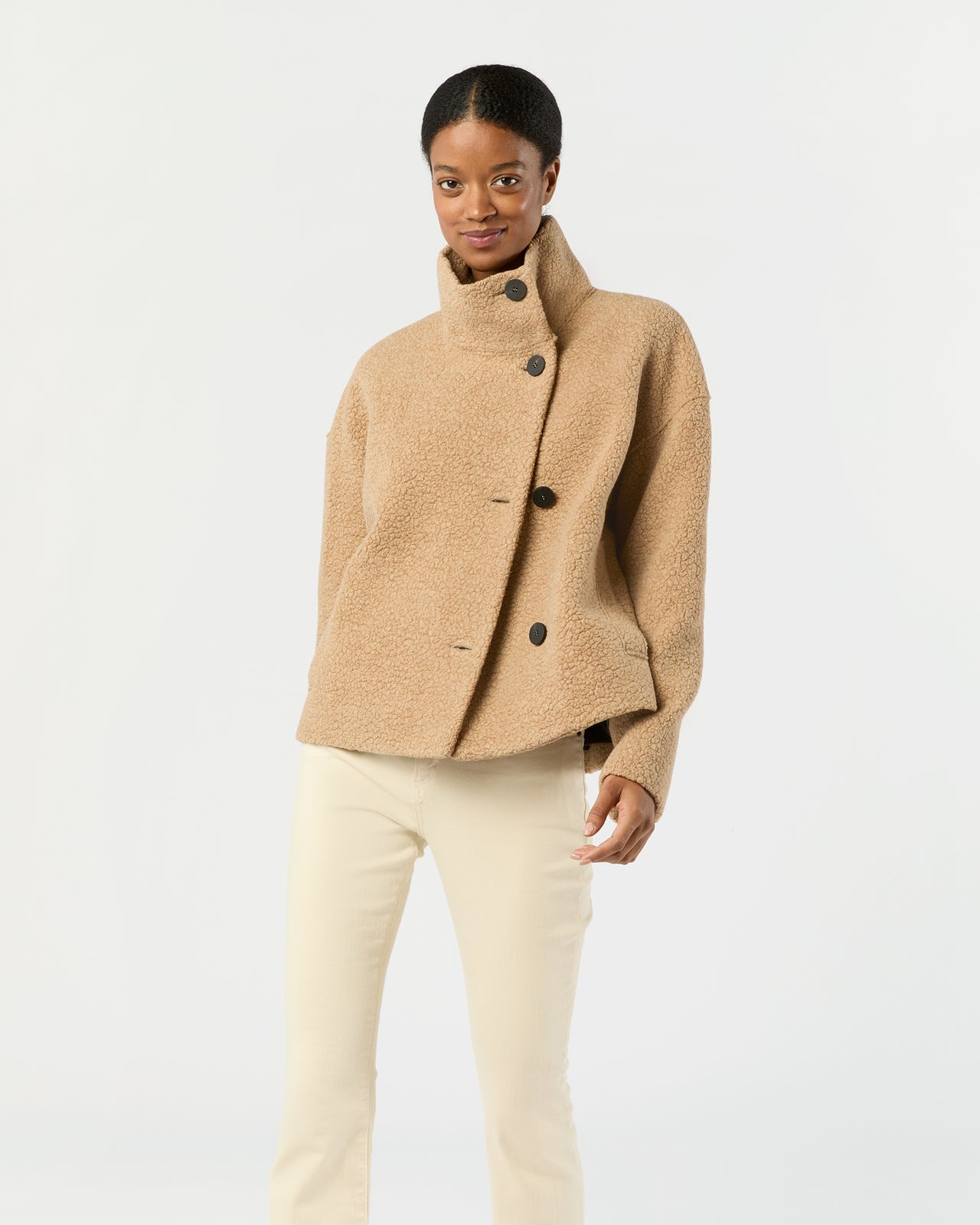 Cropped Funnel Jacket in Beige