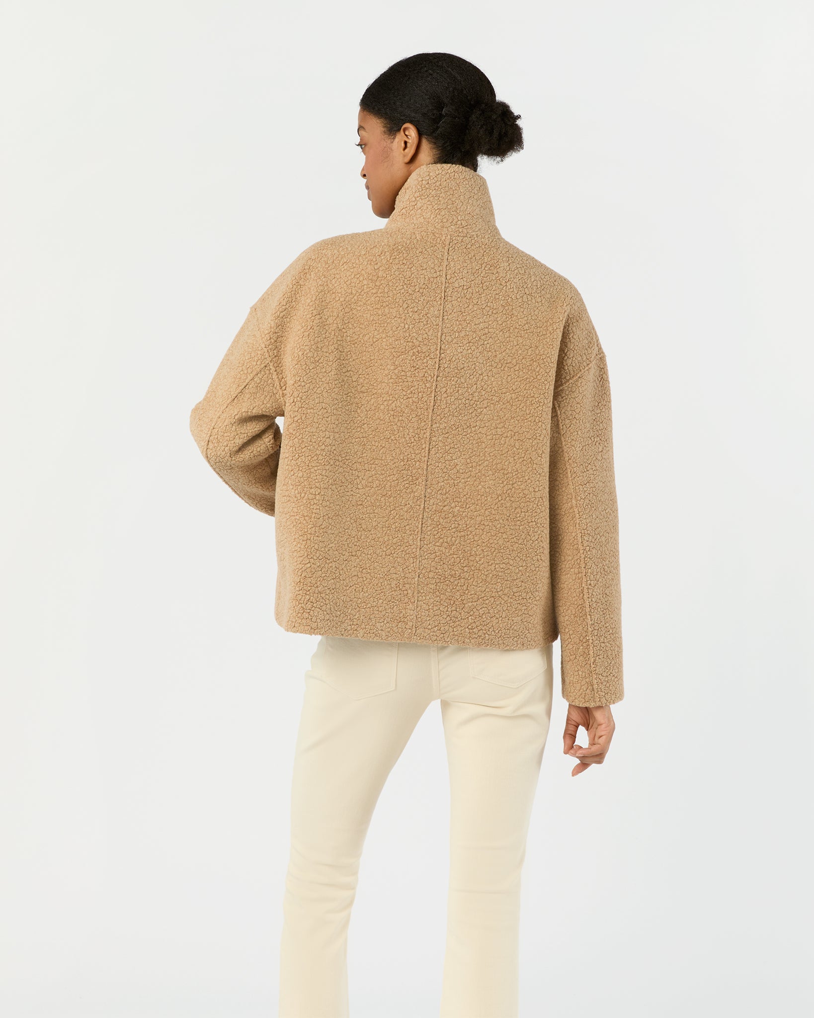 Cropped Funnel Jacket in Beige