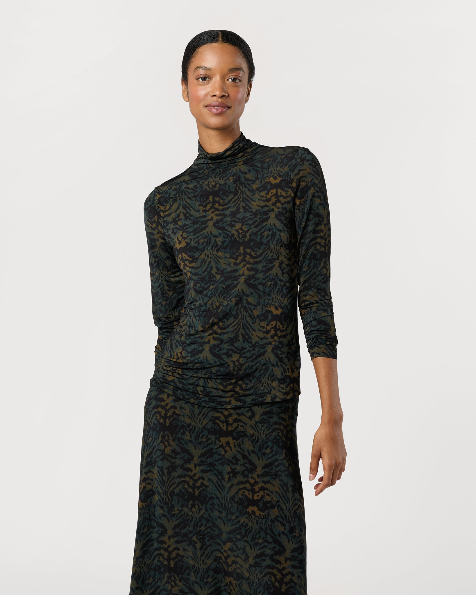 Aurelia Jersey Long Sleeve Turtleneck Top in Desert Jasper