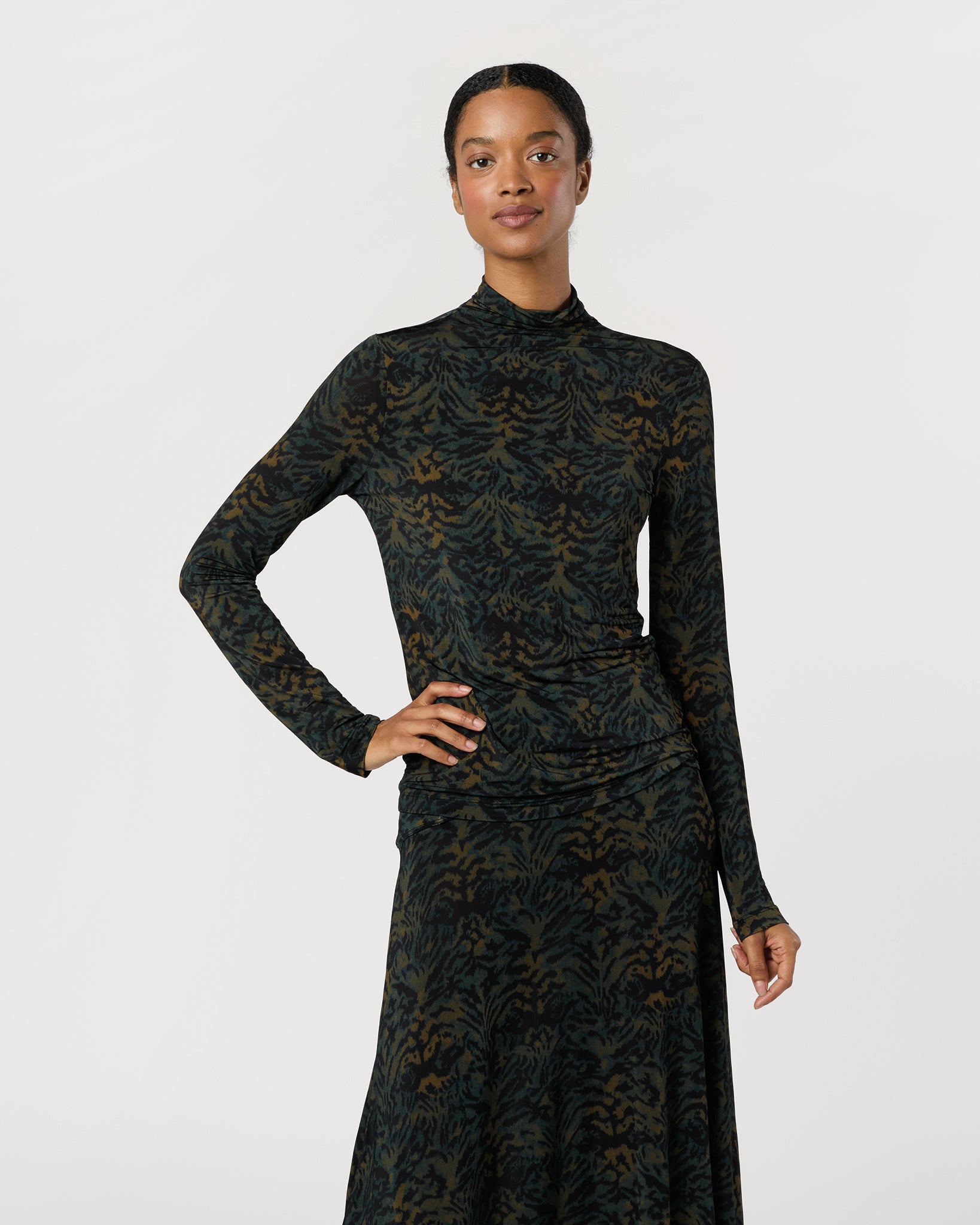 Aurelia Jersey Long Sleeve Turtleneck Top in Desert Jasper