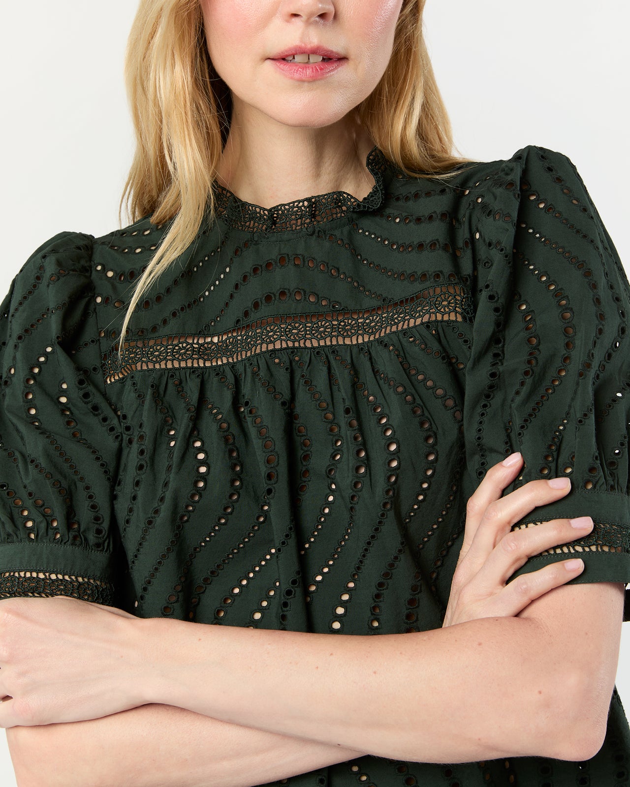 Virginia Lace Collar Short Sleeve Blouse in Cypress | Shop Ann