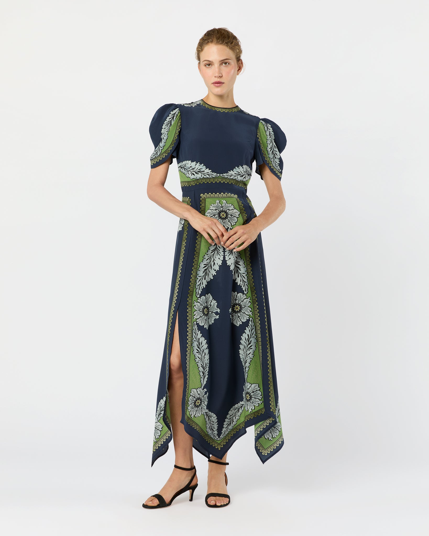 Cherie Scarf Dress in Navy Bounty Crepe De Chine