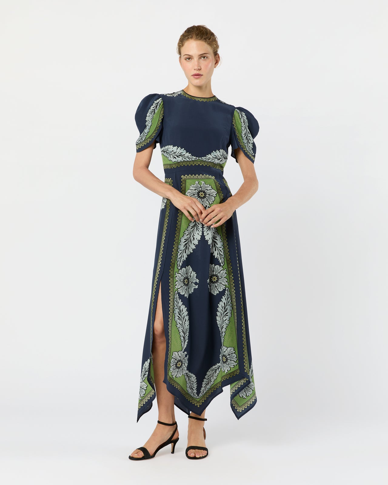 Cherie Scarf Dress in Navy Bounty Crepe De Chine