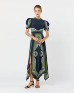 Load image into Gallery viewer, Cherie Scarf Dress in Navy Bounty Crepe De Chine
