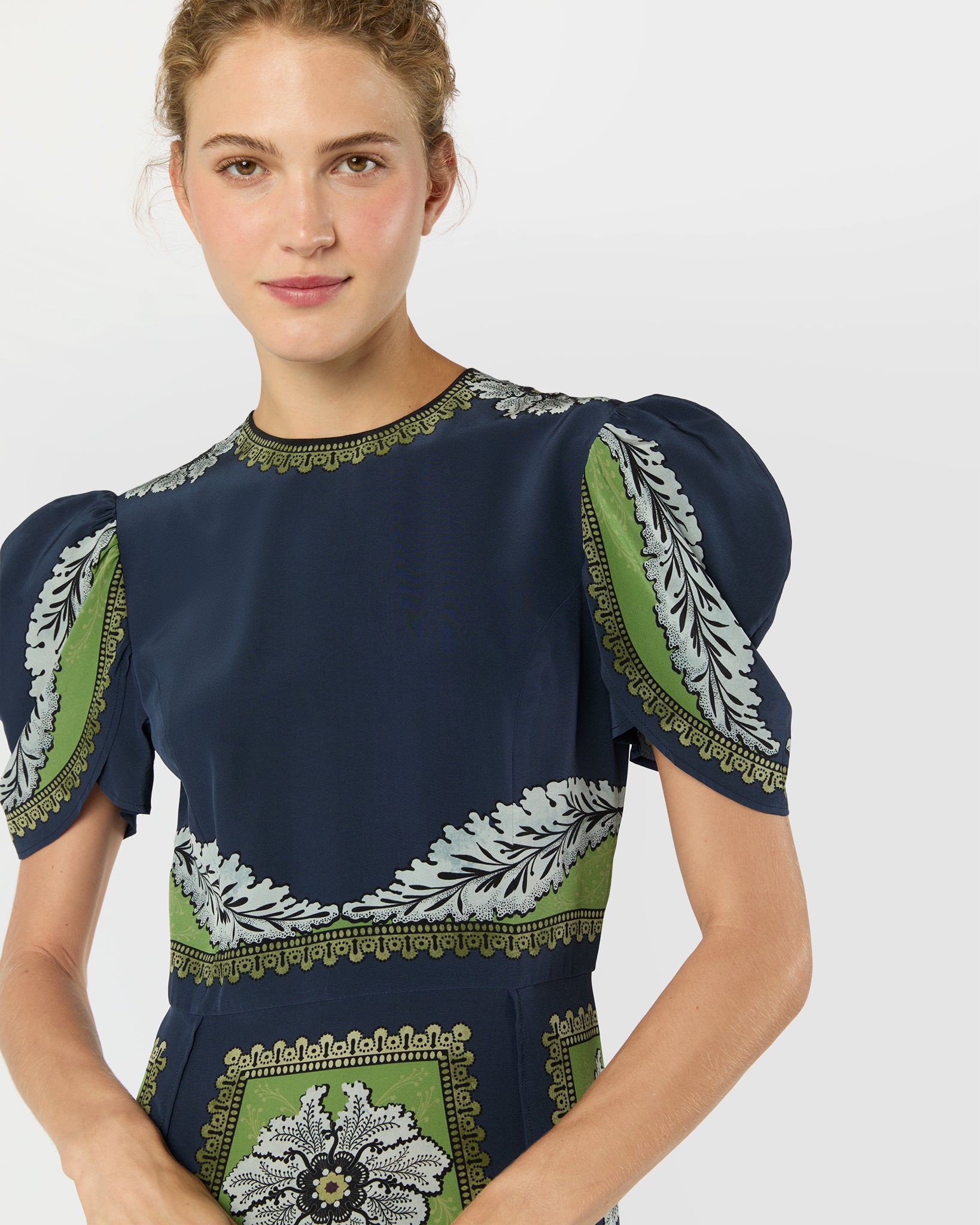 Cherie Scarf Dress in Navy Bounty Crepe De Chine