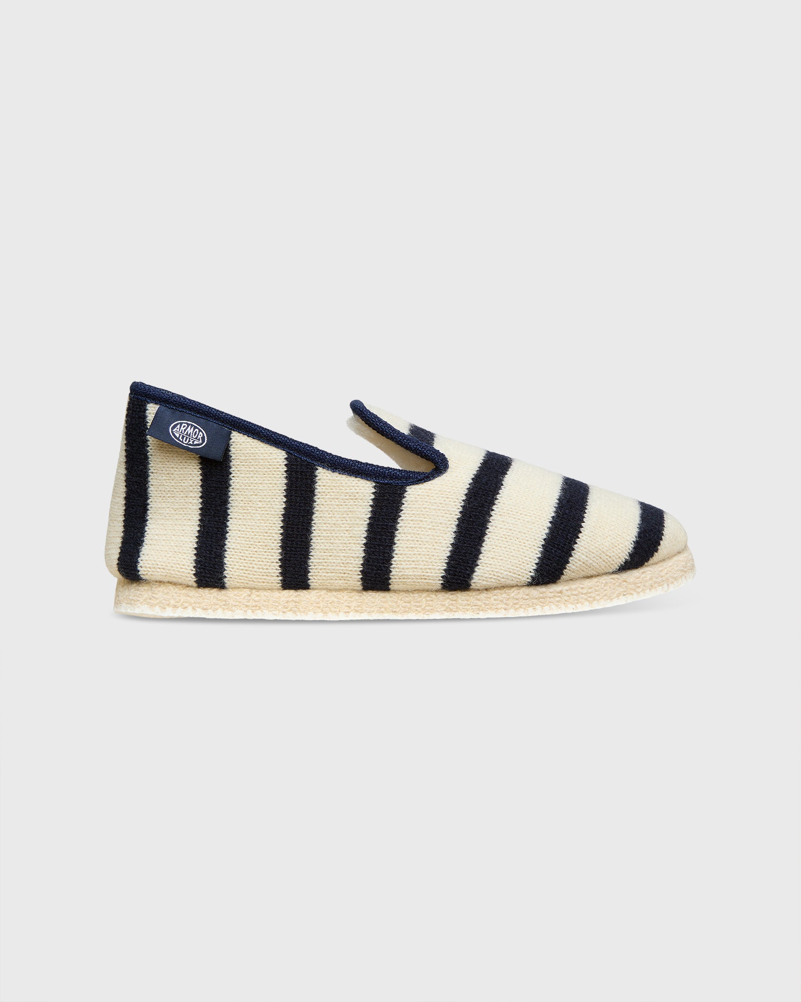 Women's Striped Wool Slippers in Natural/Navy | Shop Ann