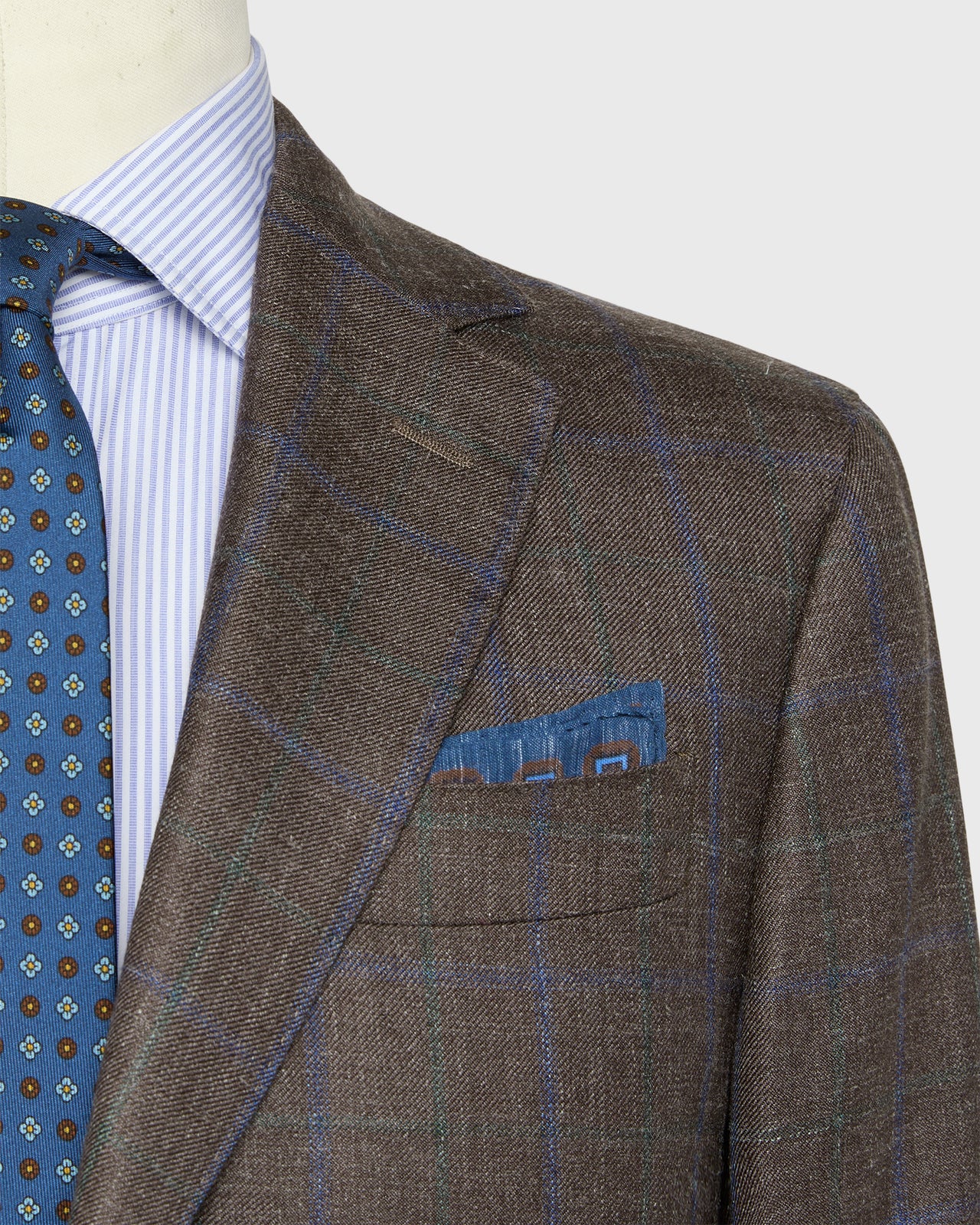 Virgil No. 2 Jacket in Mocha/Blue/Green Plaid Twill
