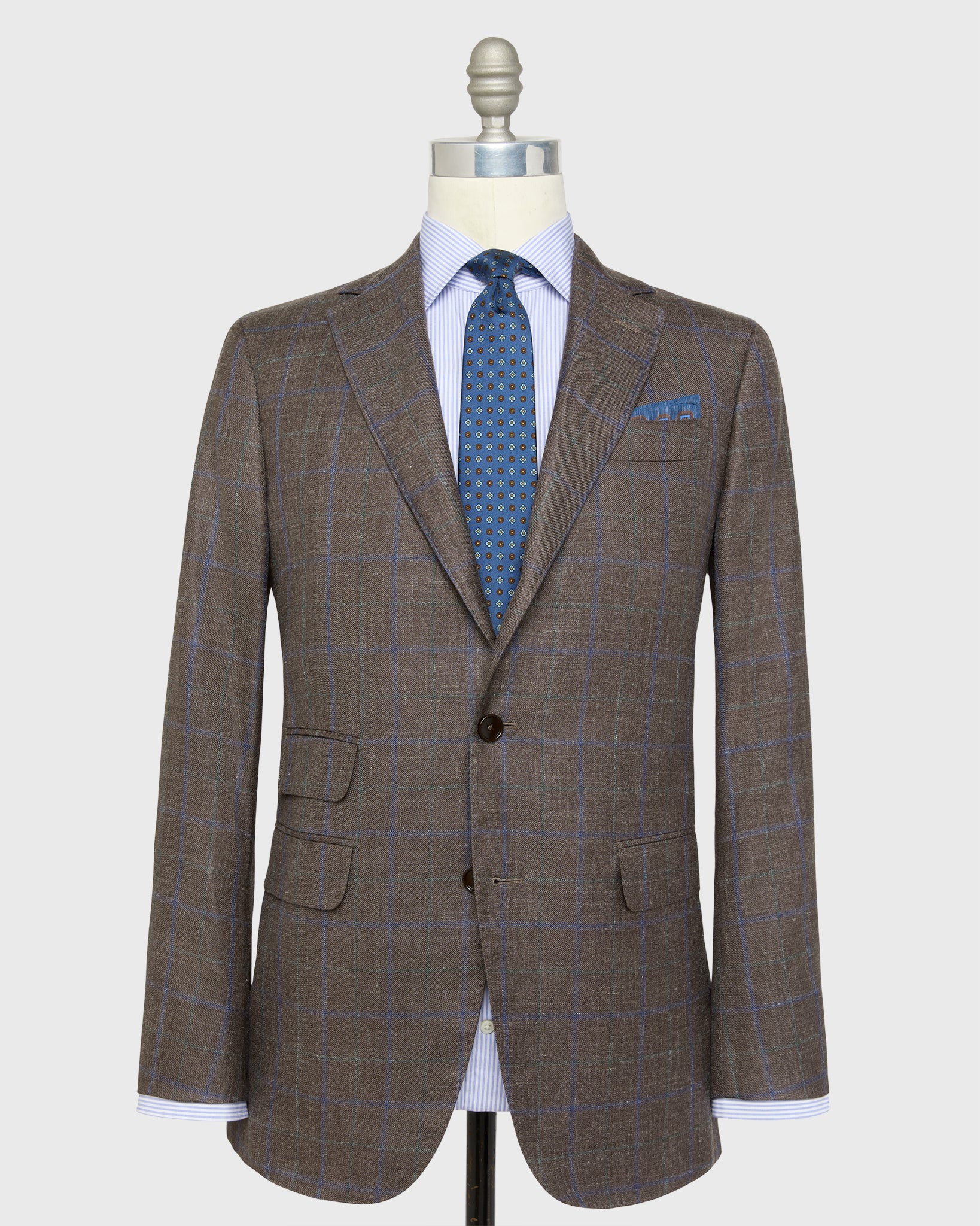 Virgil No. 2 Jacket in Mocha/Blue/Green Plaid Twill | Sid Mashburn