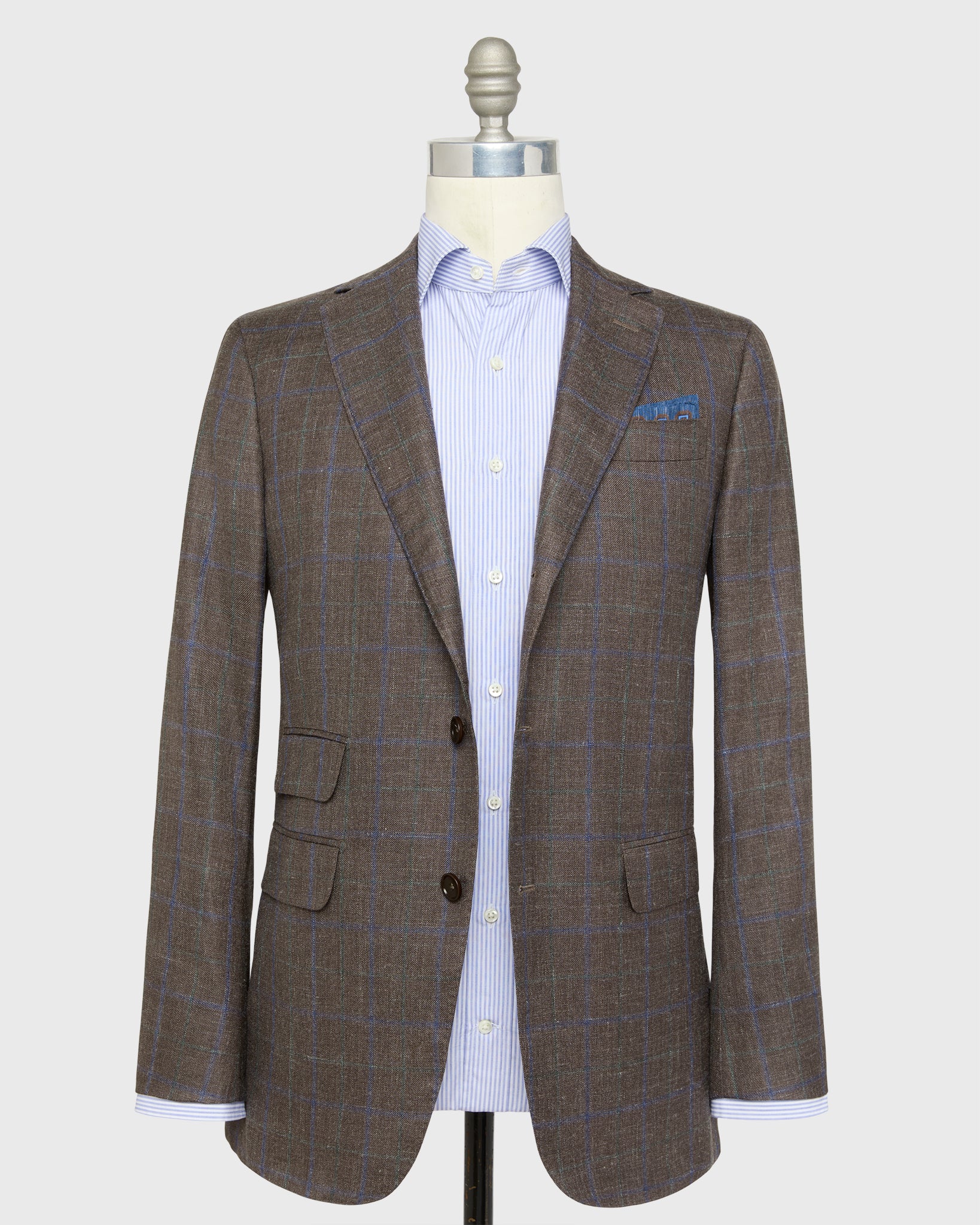 Virgil No. 2 Jacket in Mocha/Blue/Green Plaid Twill | Sid Mashburn