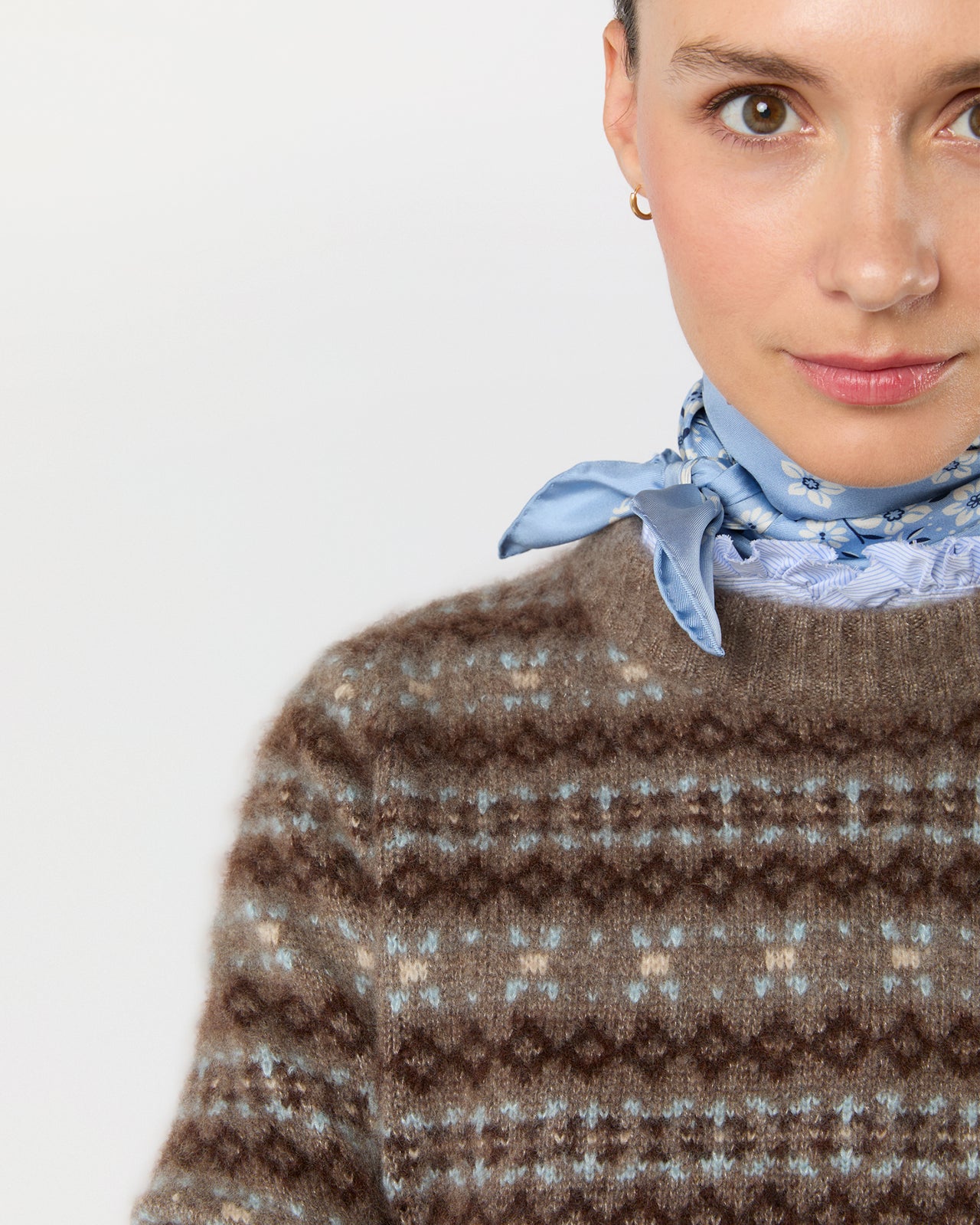 Medium Hand-Rolled Silk Scarf in Light Blue Floral Paisley