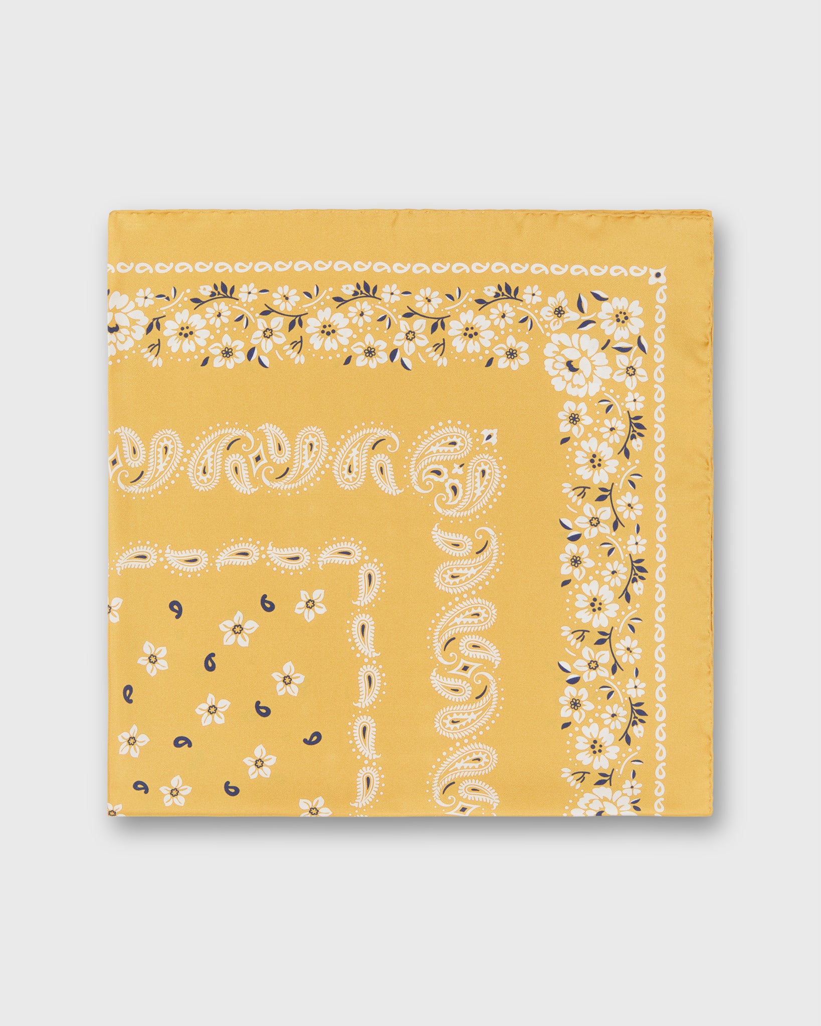 Medium Hand-Rolled Silk Scarf in Marigold Floral Paisley