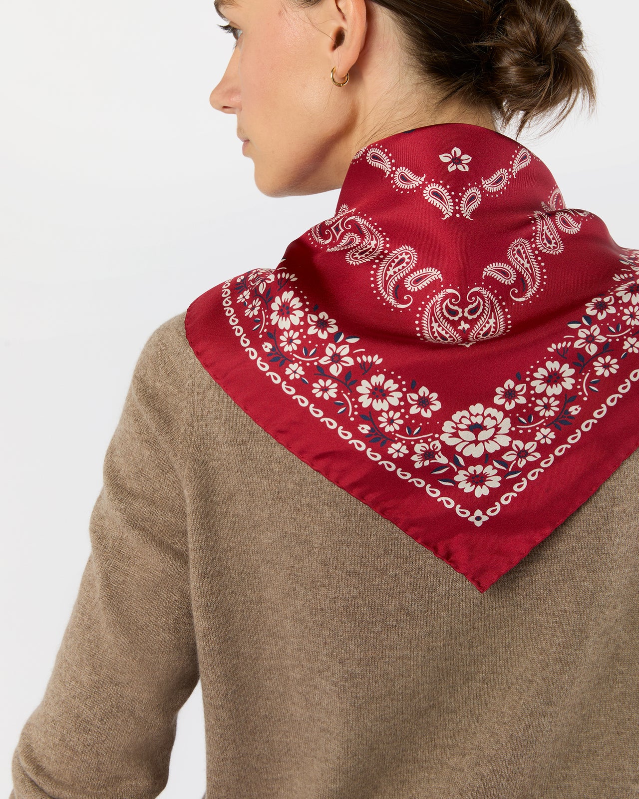 Medium Hand-Rolled Silk Scarf in Red Floral Paisley