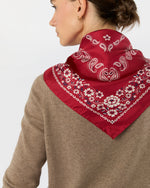 Load image into Gallery viewer, Medium Hand-Rolled Silk Scarf in Red Floral Paisley
