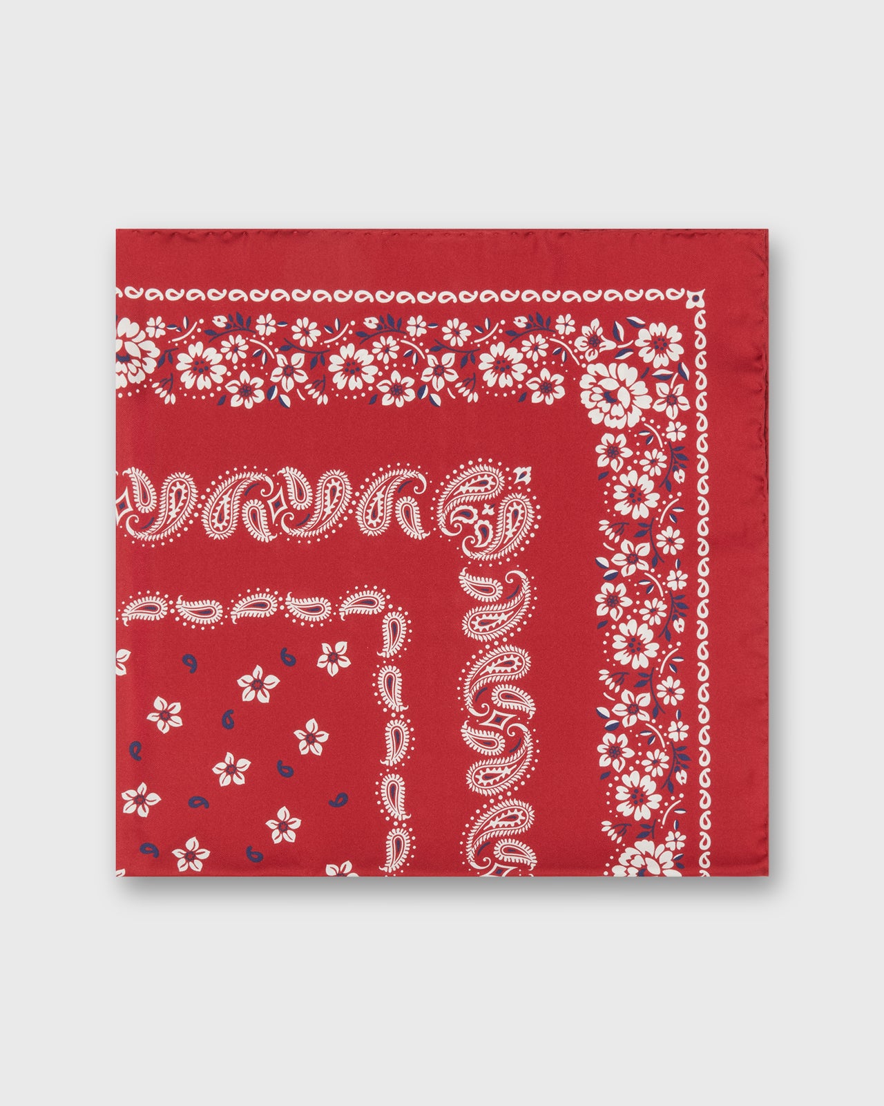Medium Hand-Rolled Silk Scarf in Red Floral Paisley