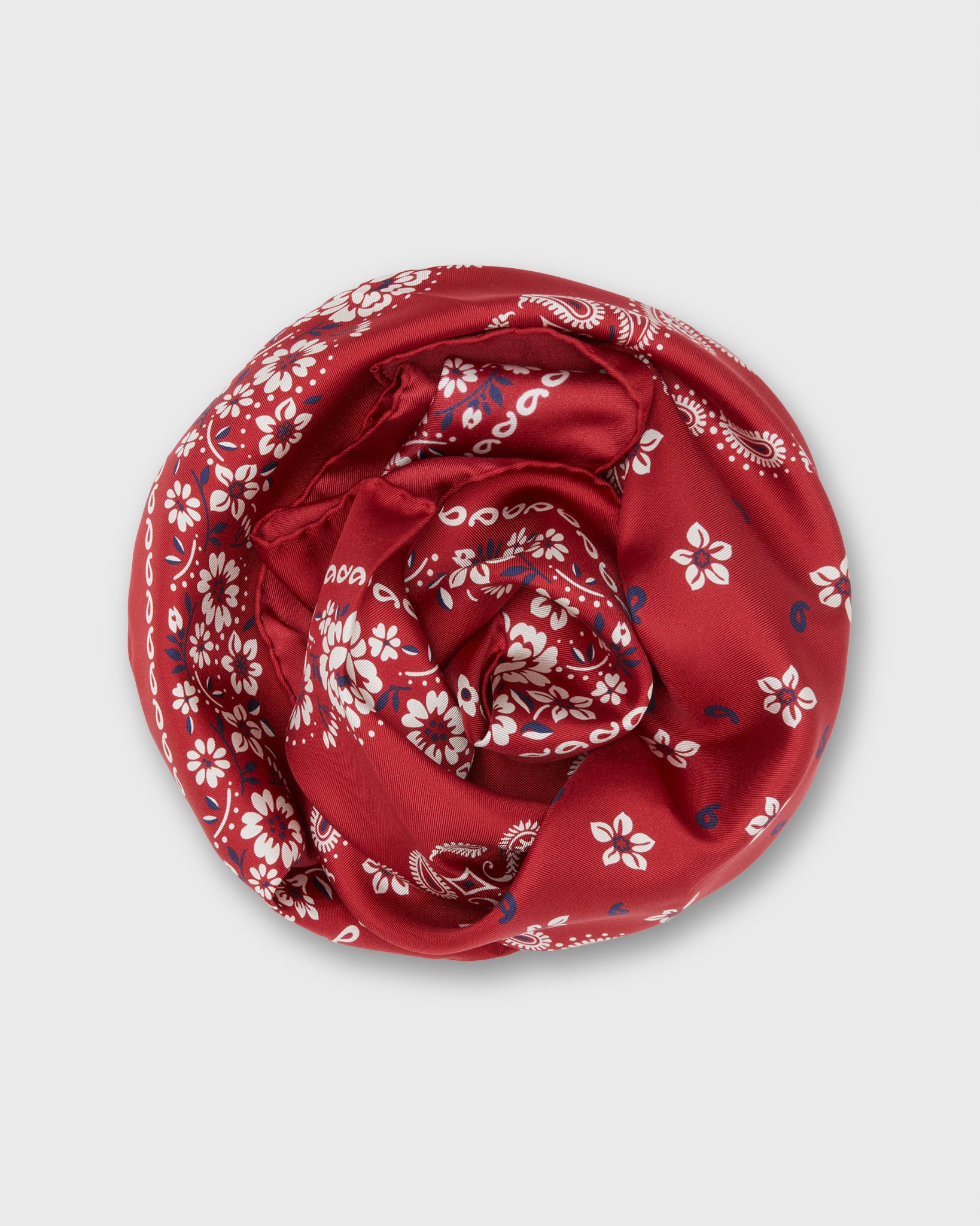 Medium Hand-Rolled Silk Scarf in Red Floral Paisley