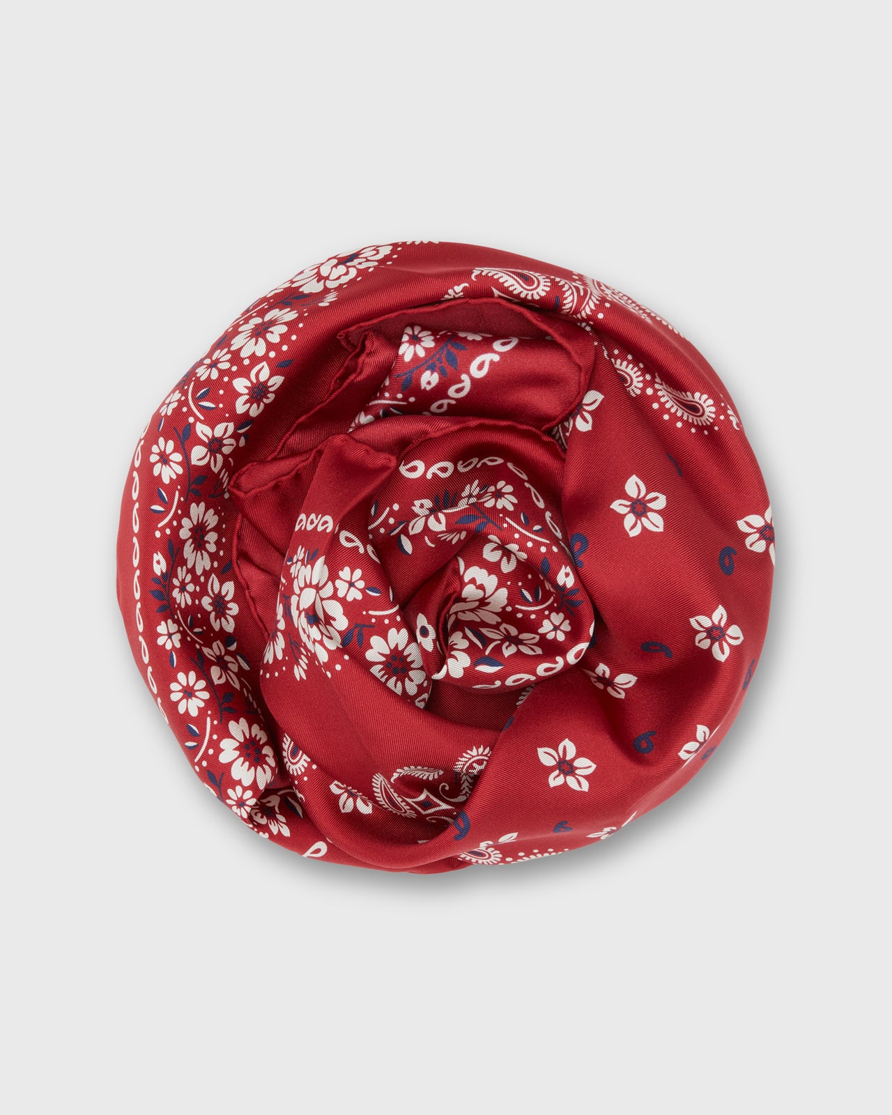 Medium Hand-Rolled Silk Scarf in Red Floral Paisley
