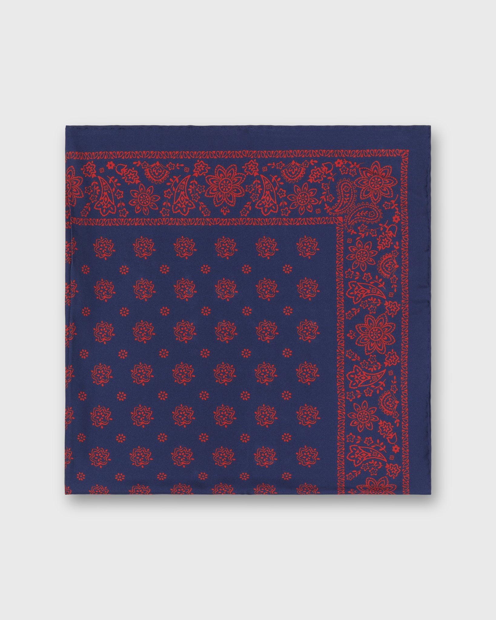 Medium Hand-Rolled Silk Scarf in Navy/Red Floral Paisley