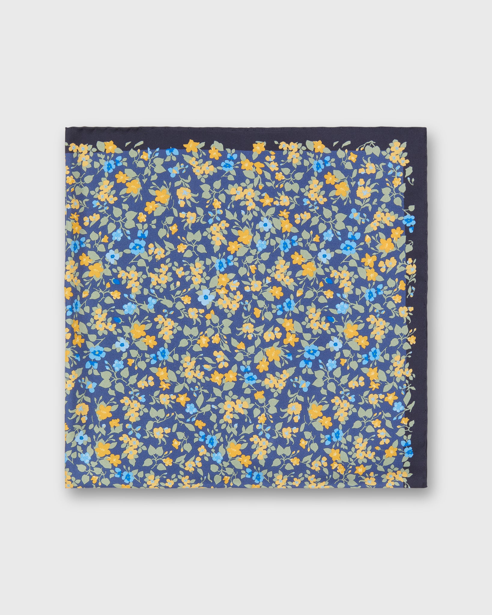 Medium Hand-Rolled Silk Scarf in Navy/Marigold/Sage Floral