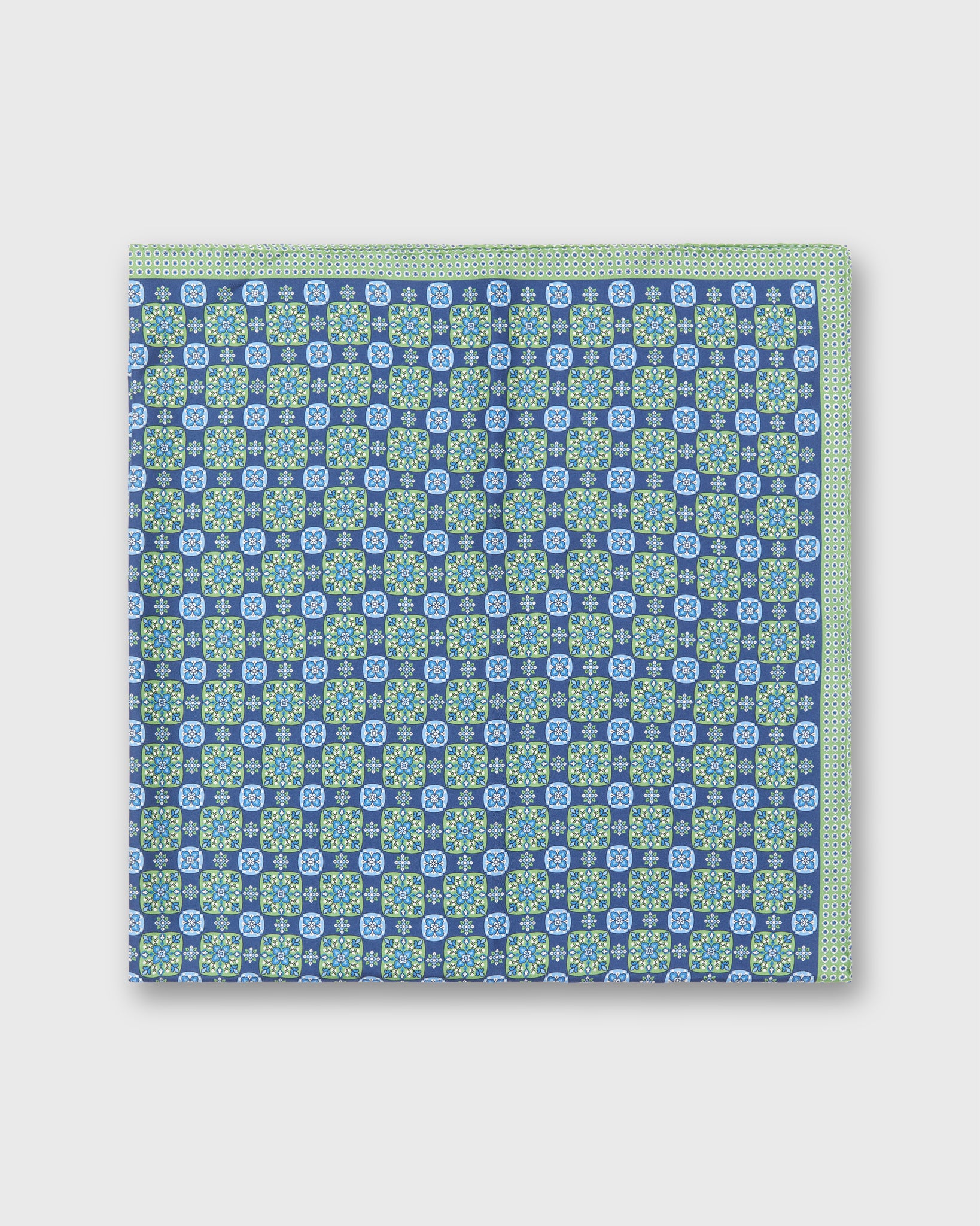 Large Hand-Rolled Scarf in Blue/Green Flower Tile