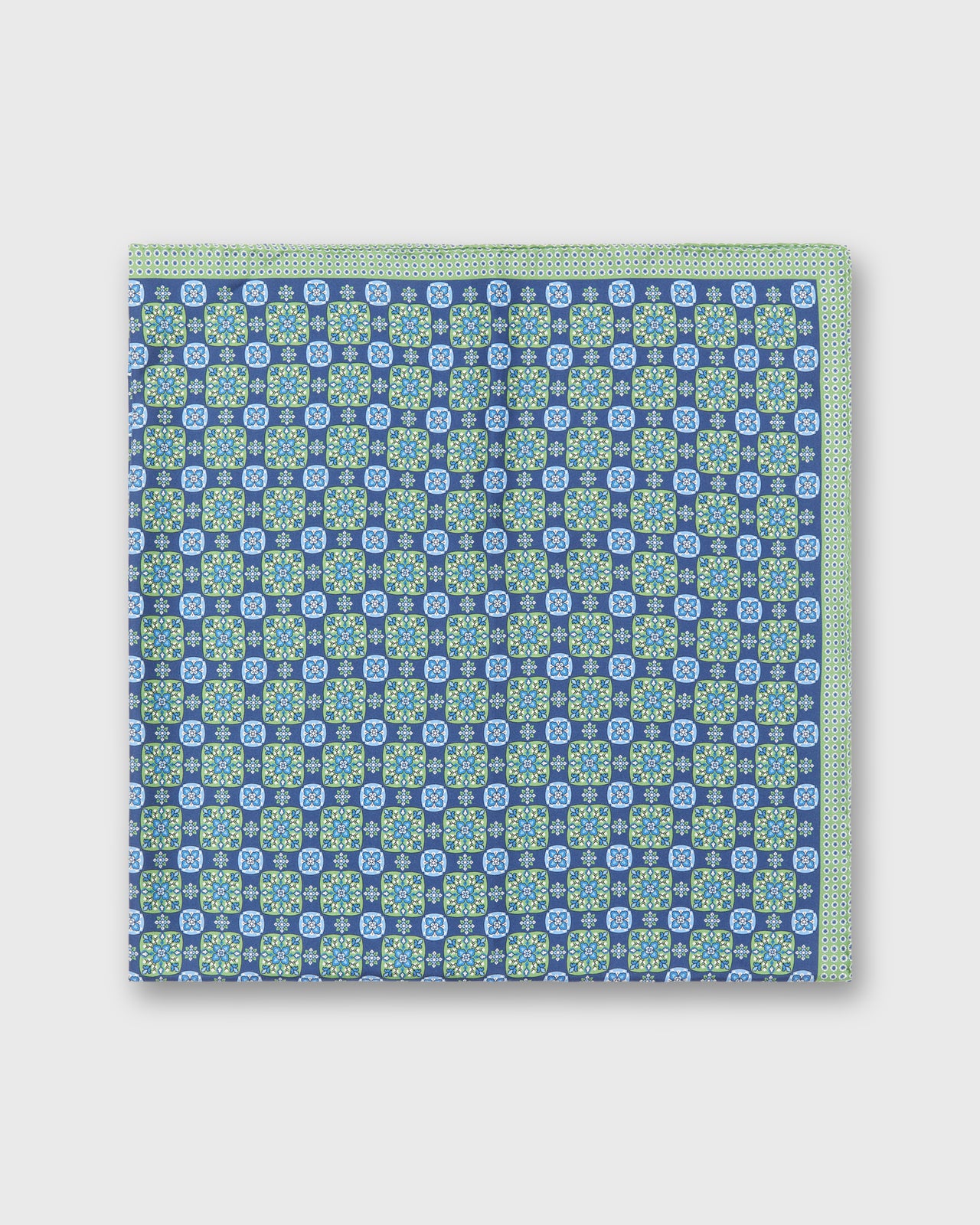 Large Hand-Rolled Scarf in Blue/Green Flower Tile