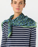 Load image into Gallery viewer, Large Hand-Rolled Scarf in Blue/Green Flower Tile

