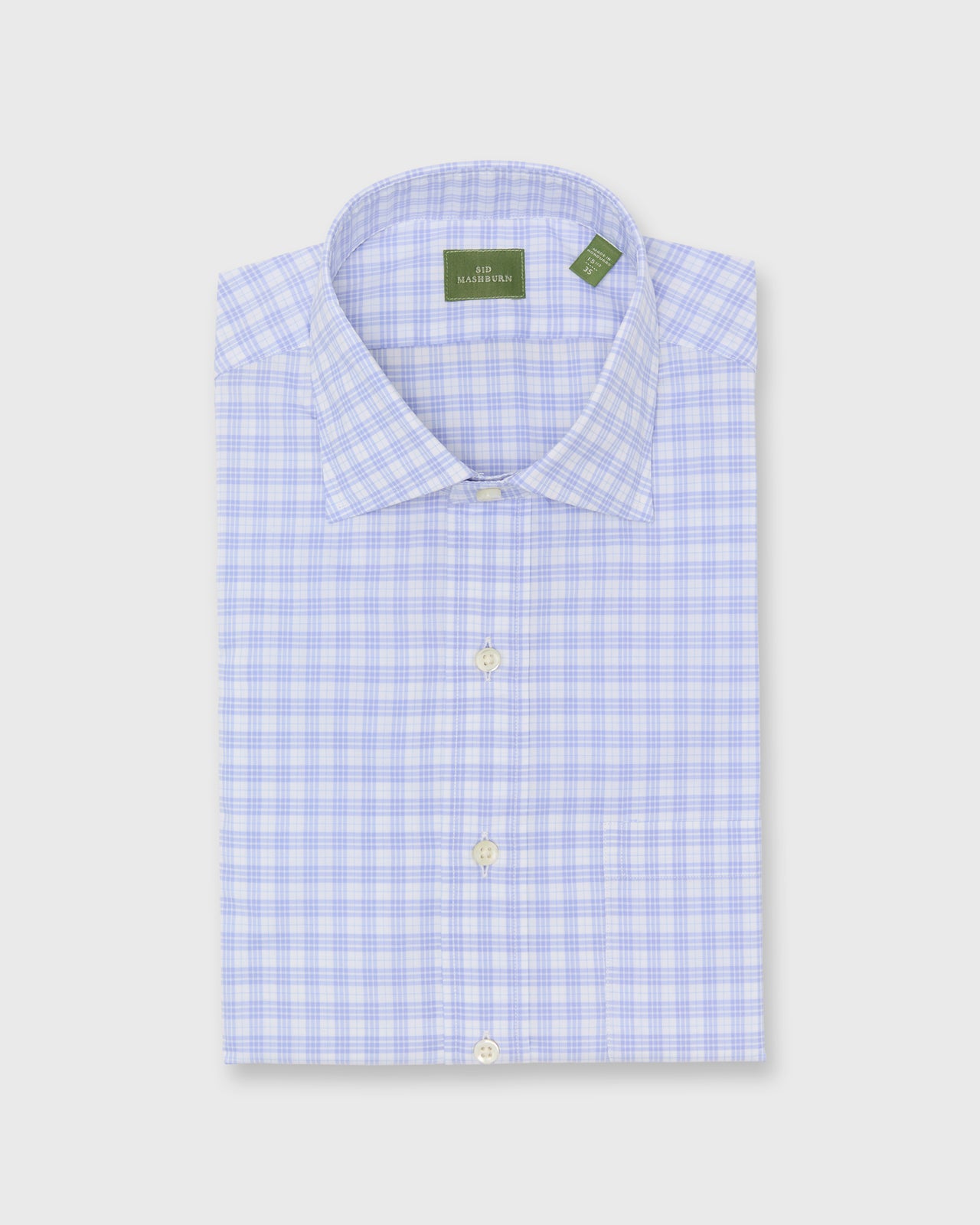 Spread Collar Dress Shirt in White/Sky Check Poplin