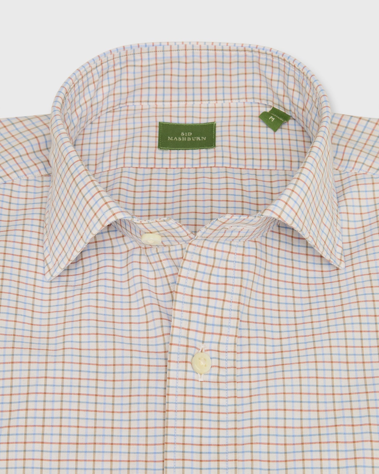 Spread Collar Sport Shirt in Red/Olive/Blue Tattersall Poplin