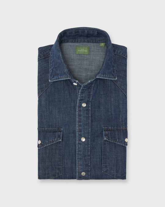Western Work Shirt in Medium Wash Indigo Lightweight Denim