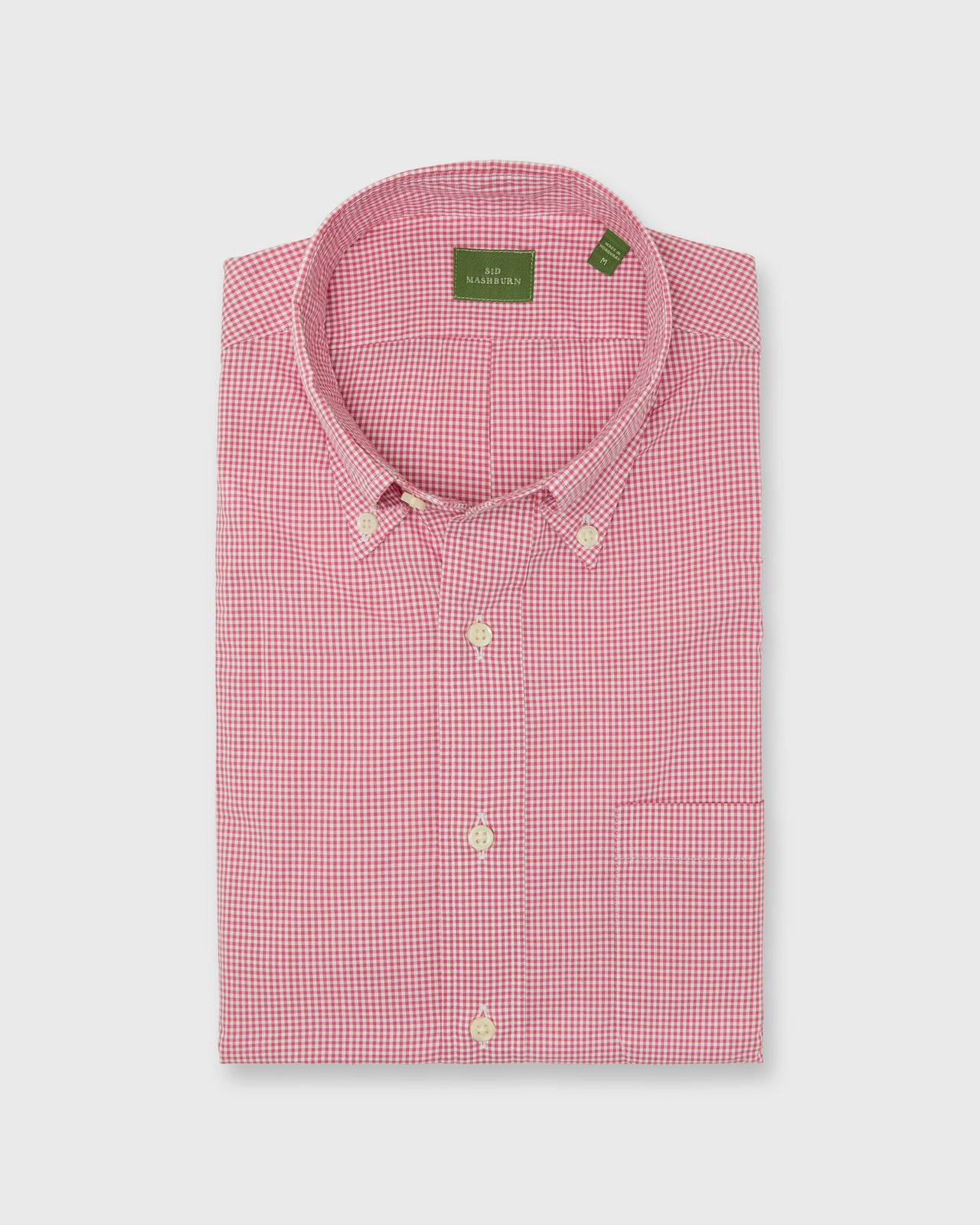 Button-Down Sport Shirt in Red Micro Gingham Poplin