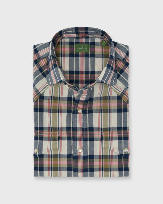 Western Work Shirt in Bone/Navy/Berry Madras