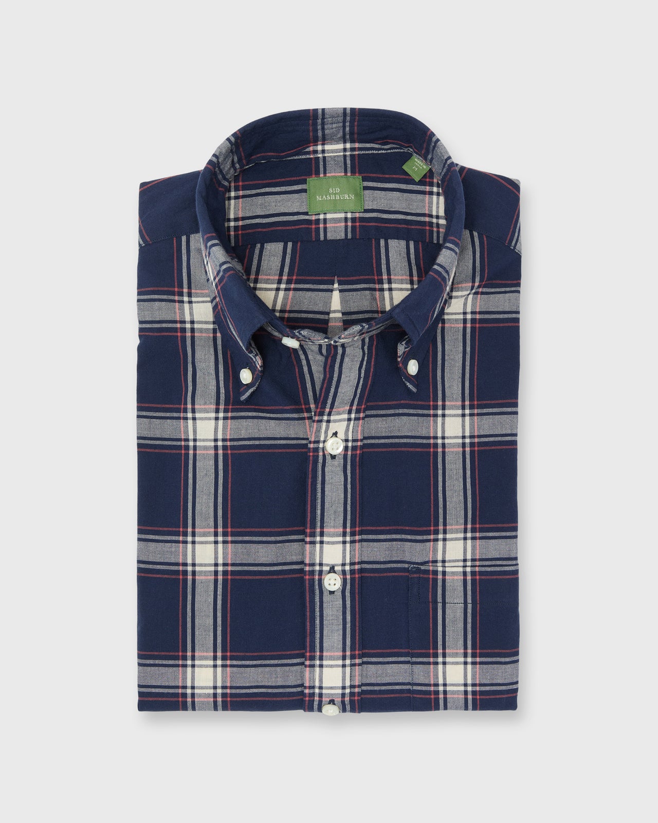 Button-Down Sport Shirt in Navy/Bone/Coral Madras