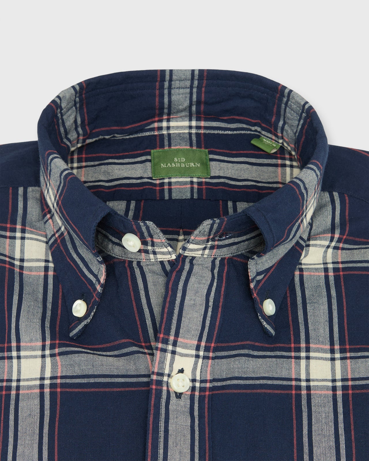 Button-Down Sport Shirt in Navy/Bone/Coral Madras