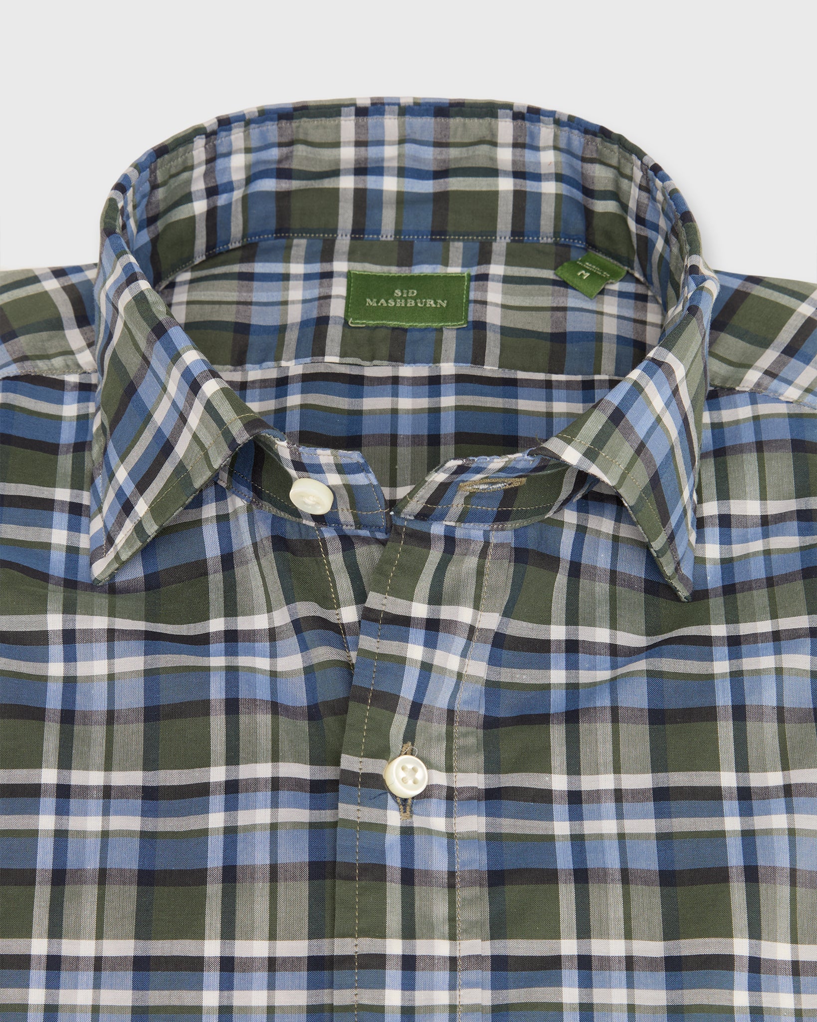 Spread Collar Sport Shirt in Green/Sky/Navy Plaid Poplin | Shop