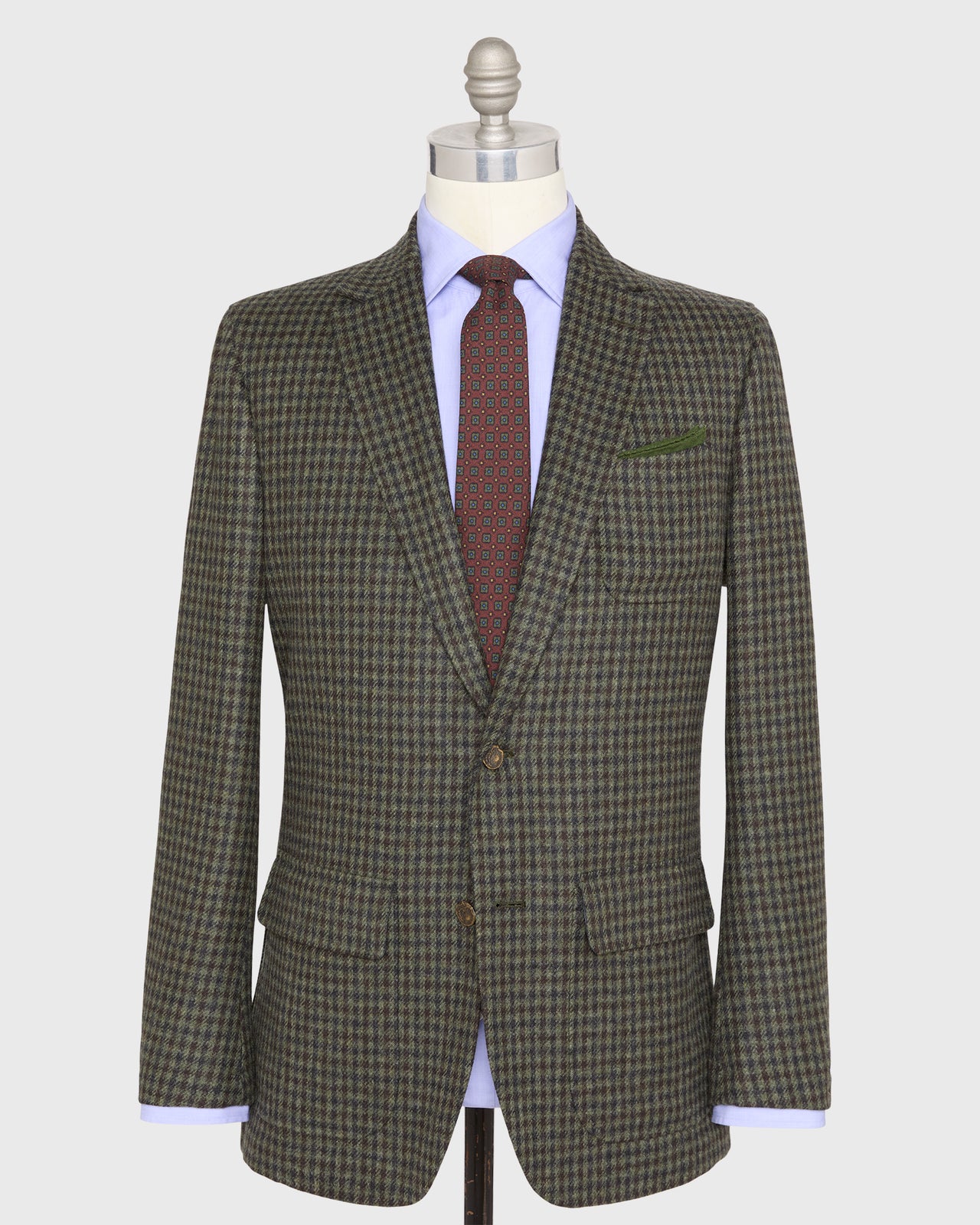 Ghost Blazer in Olive/Navy/Chocolate Check Brushed Twill