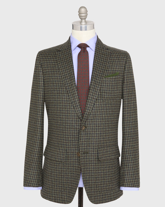 Ghost Blazer in Olive/Navy/Chocolate Check Brushed Twill