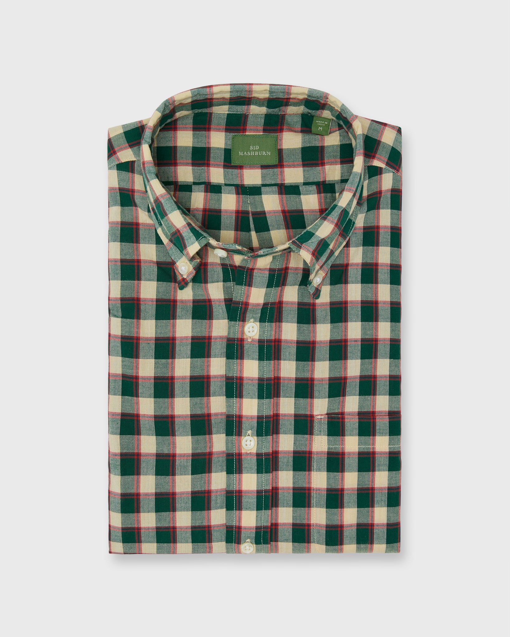 Button-Down Sport Shirt in Green/Poppy/Bone Madras