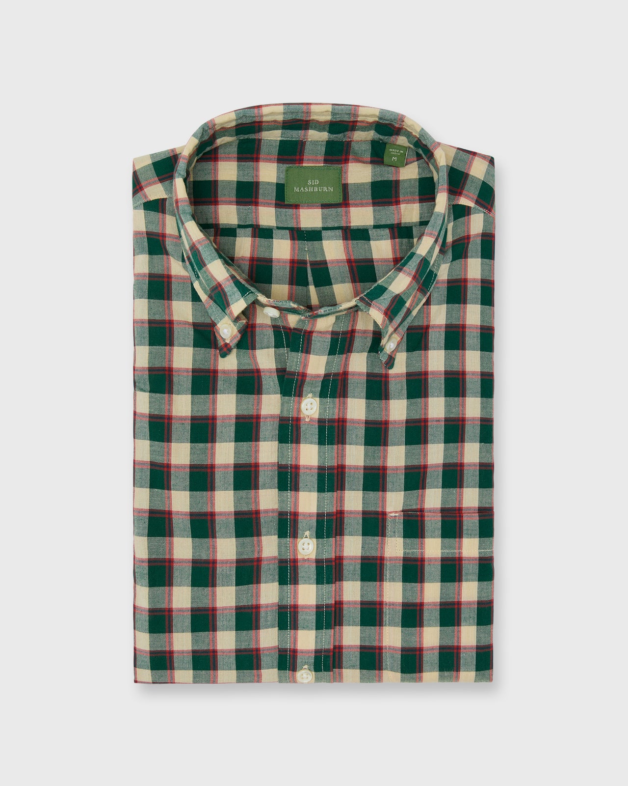 Button-Down Sport Shirt in Green/Poppy/Bone Madras