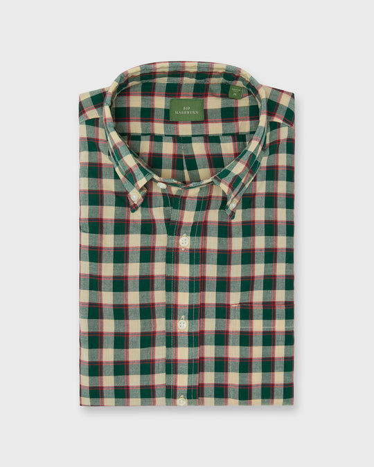 Button-Down Sport Shirt in Green/Poppy/Bone Madras