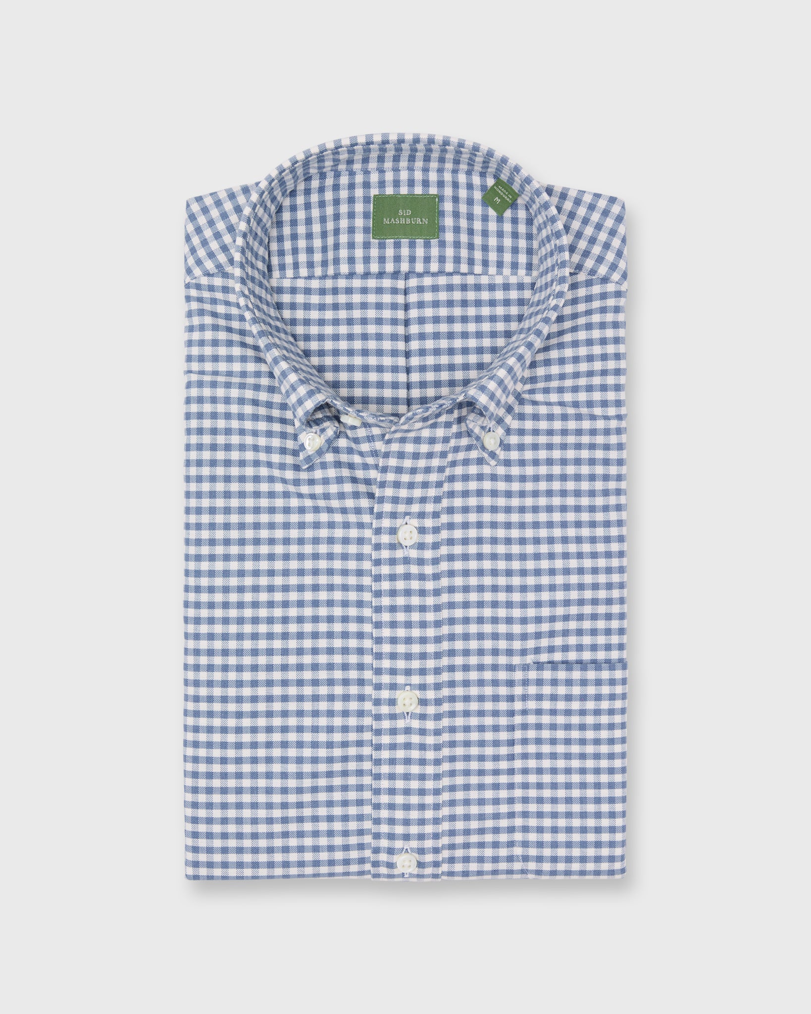 Button-Down Sport Shirt in Blue/Bone Gingham Oxford
