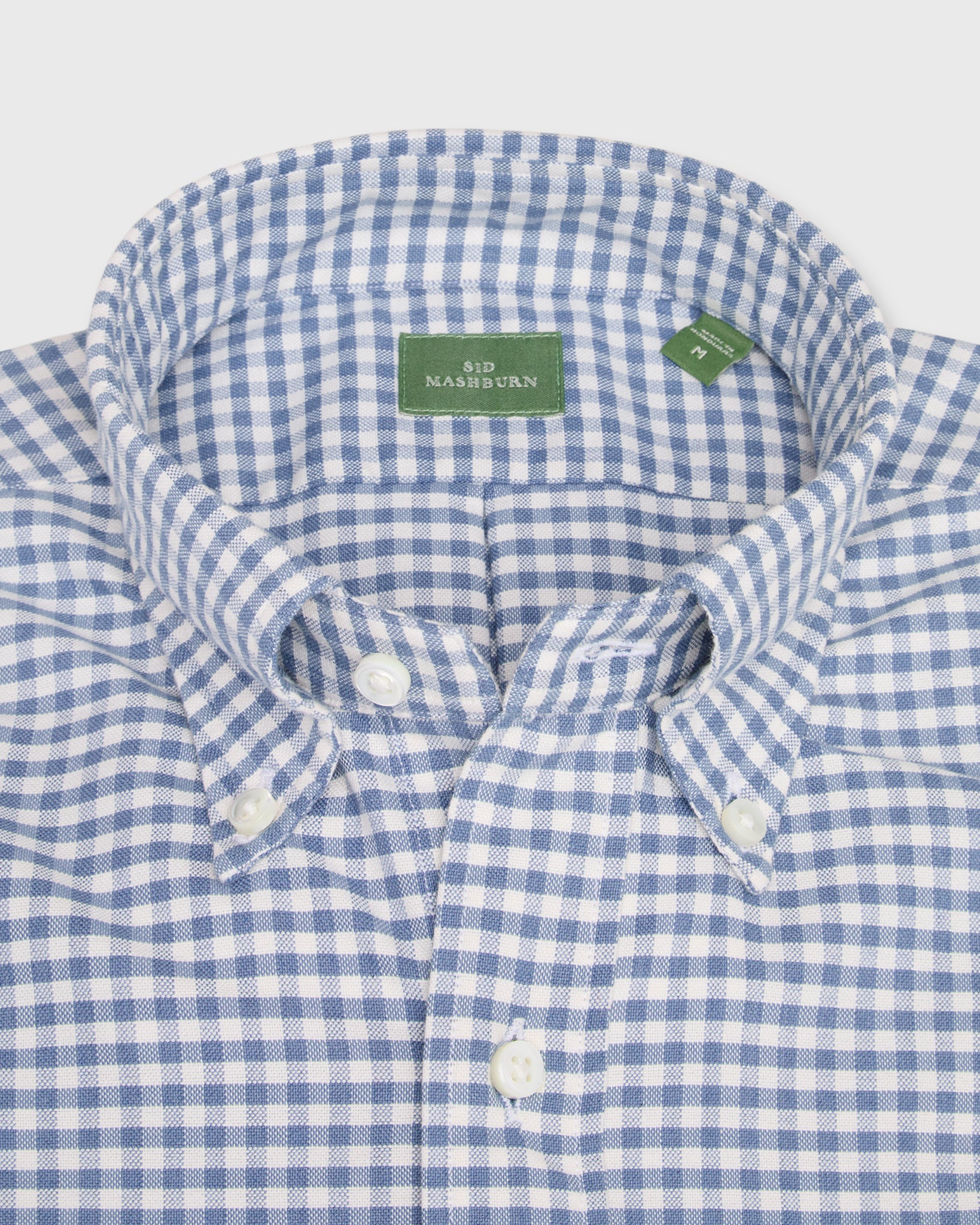 Button-Down Sport Shirt in Blue/Bone Gingham Oxford