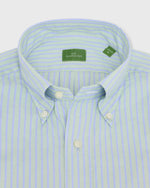 Load image into Gallery viewer, Button-Down Sport Shirt in Green/Sky Stripe End-On-End
