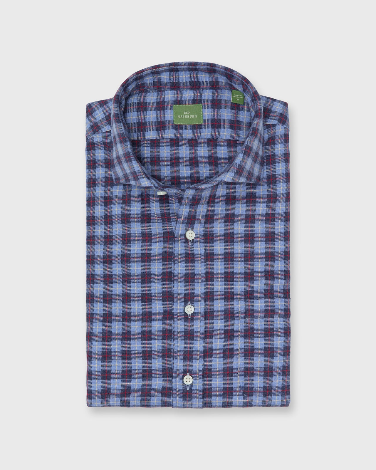 Spread Collar Sport Shirt in Blue/Charcoal/Red Plaid Flannel