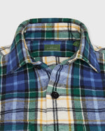 Load image into Gallery viewer, Band-Hem Work Shirt in Blue/Green/Yellow Plaid Heavyweight Flannel

