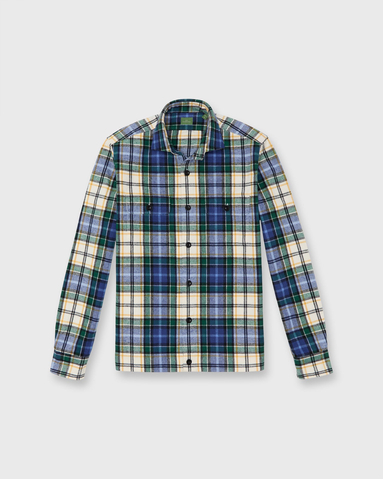 Band-Hem Work Shirt in Blue/Green/Yellow Plaid Heavyweight Flannel
