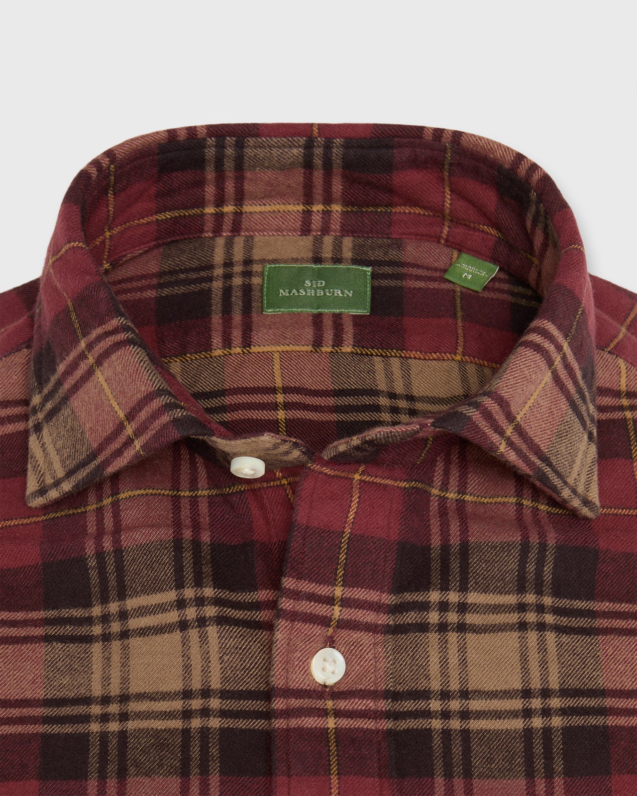 Spread Collar Sport Shirt in Red/Brown/Yellow Plaid Flannel