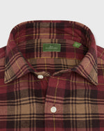Load image into Gallery viewer, Spread Collar Sport Shirt in Red/Brown/Yellow Plaid Flannel
