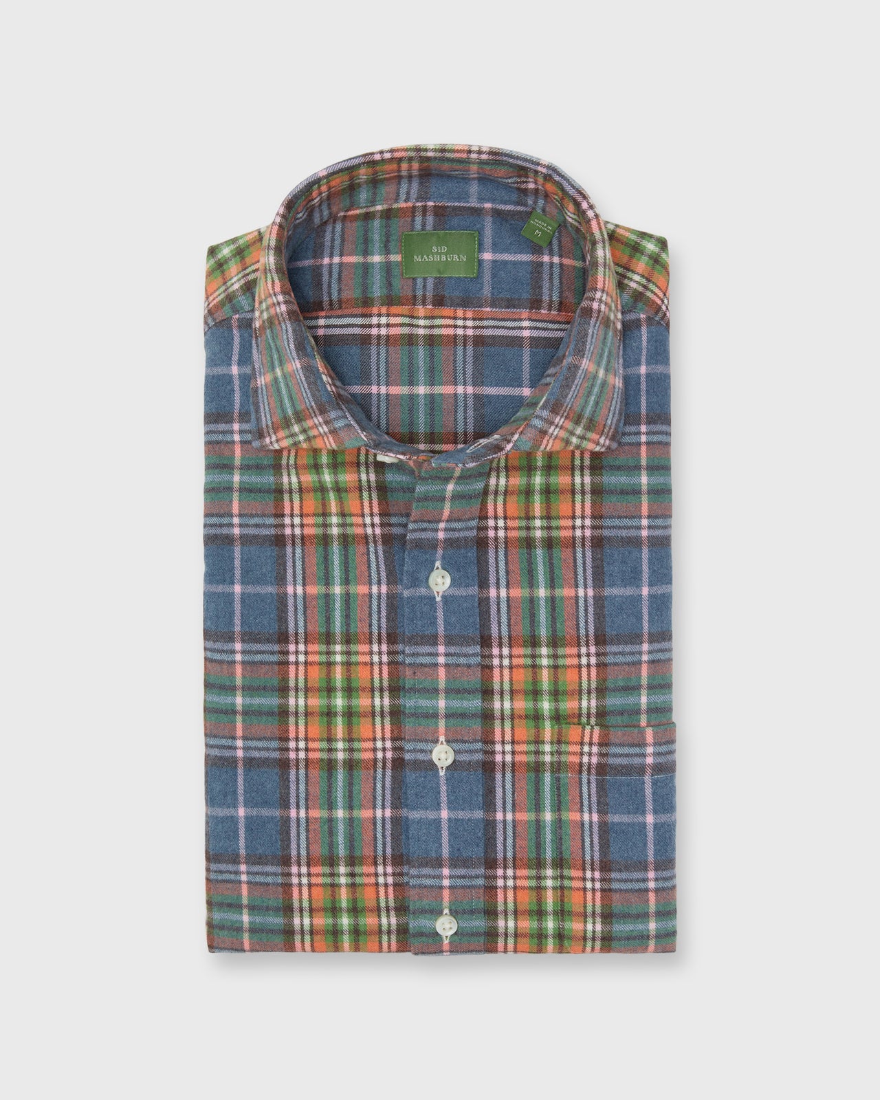 Spread Collar Sport Shirt in Glacier/Orange/Green Plaid Flannel
